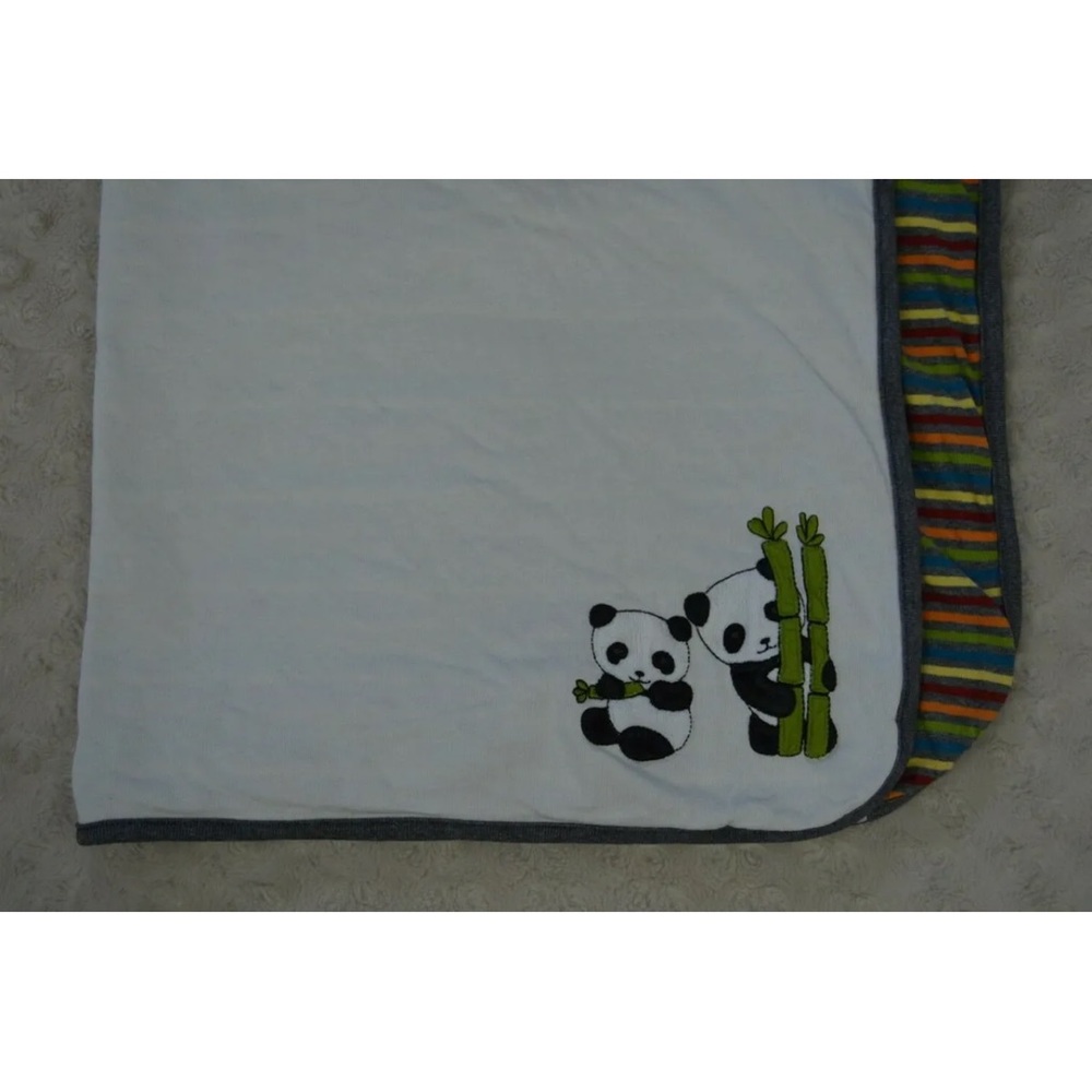 Gymboree Panda Bears Baby Blanket Stripes Gray White Bamboo Orange Green 2008